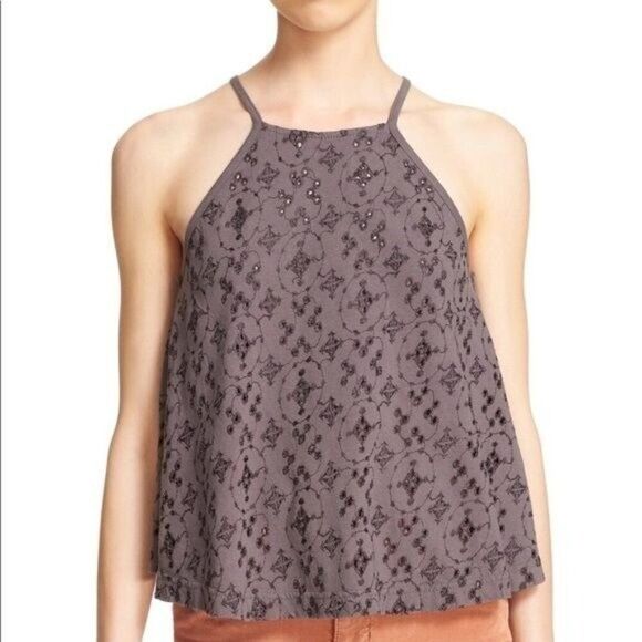 Free PeopleXS  Dream Date Lace-Up Trapeze Halter Grey Top Boho Grunge Y2K - Picture 1 of 8